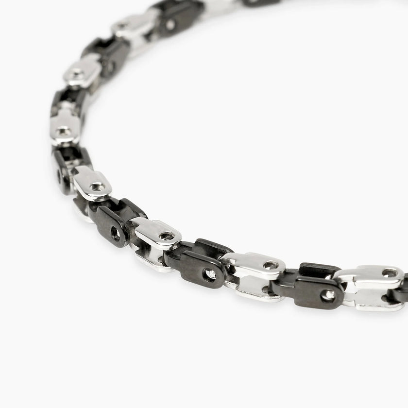 Kidult Style 61 | Bracciale uomo in acciaio con elementi lucidi e neri | 831296