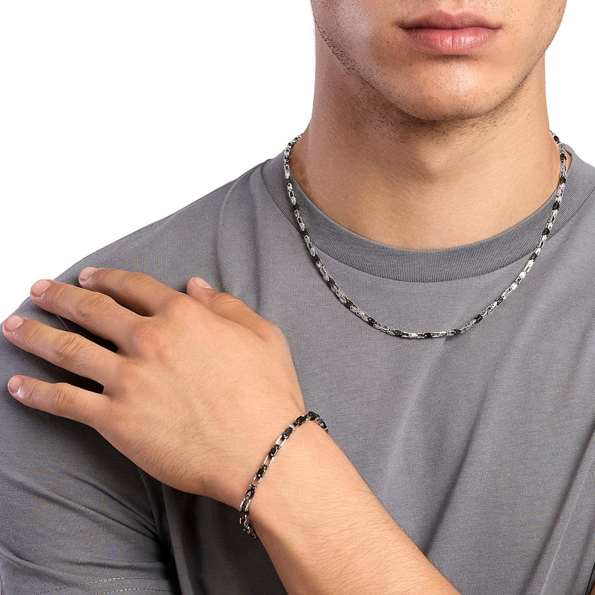 Kidult Style 61 | Bracciale uomo in acciaio con elementi lucidi e neri | 831296