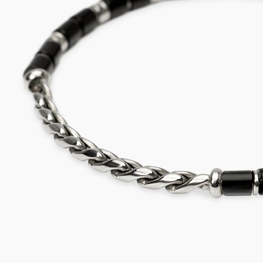 Kidult Style 68 | Bracciale uomo in acciaio con catena cardano e agata nera | 831300