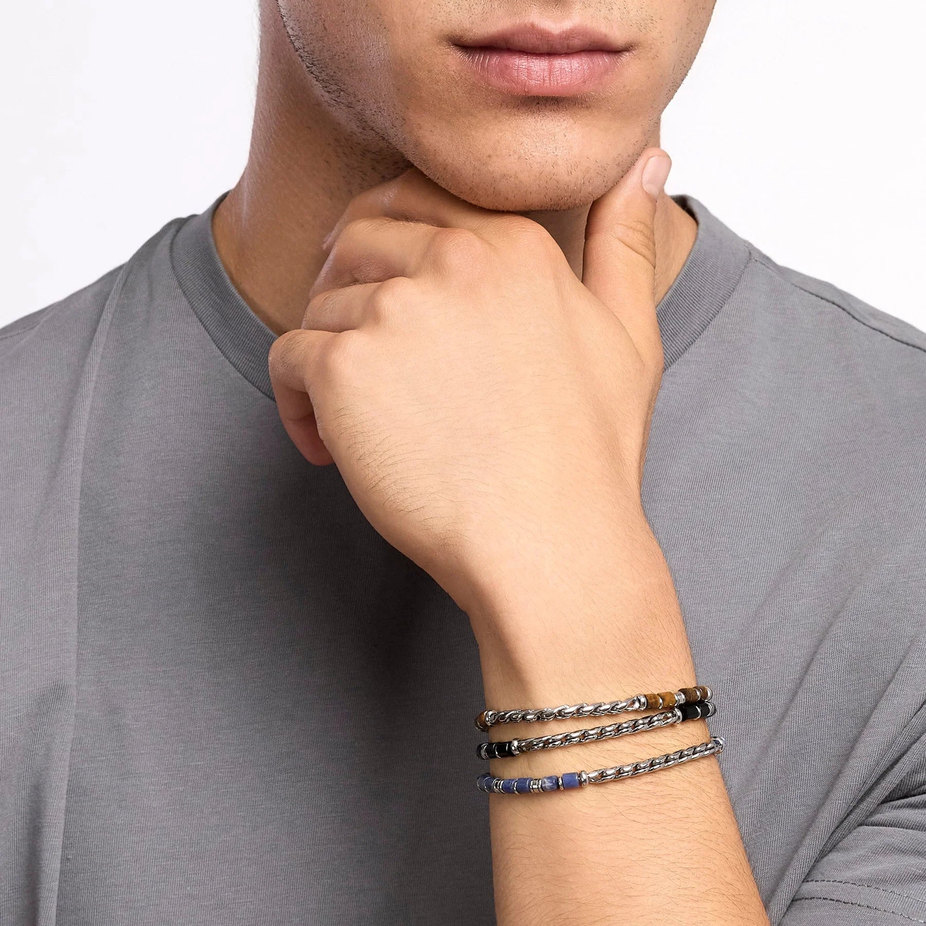 Kidult Style 68 | Bracciale uomo in acciaio con catena cardano e agata nera | 831300