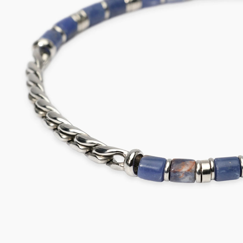 Kidult Style 68 | Bracciale uomo in acciaio con catena cardano e sodalite blu | 831301
