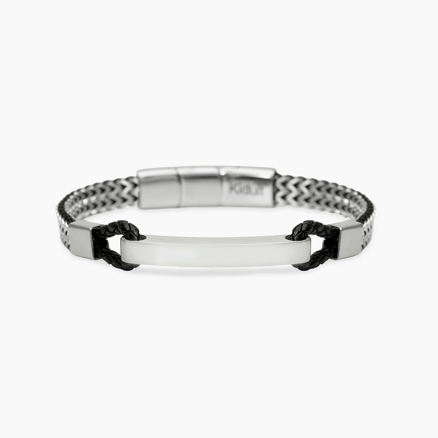 Kidult Style 43 | Bracciale uomo in acciaio con catene franco e lab leather nera | 831309