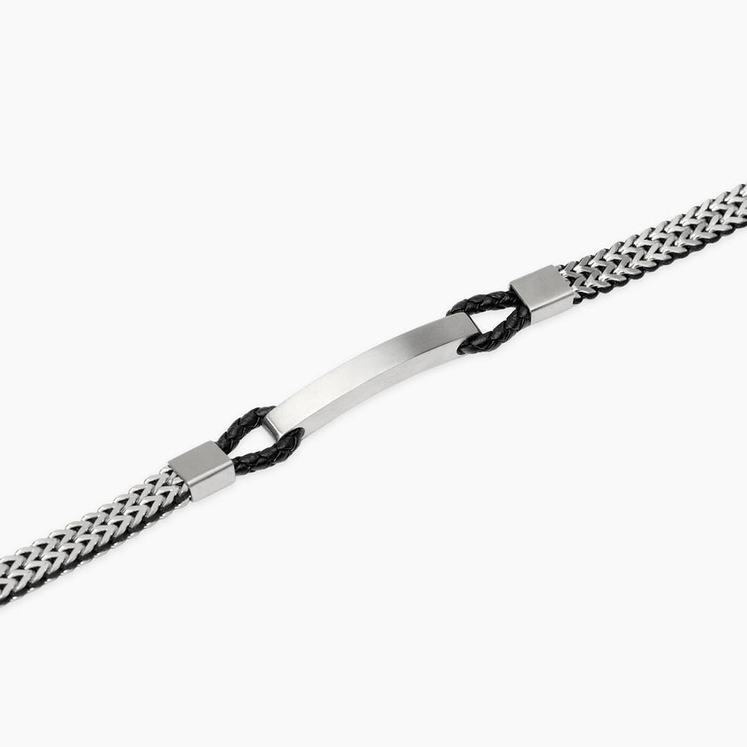 Kidult Style 43 | Bracciale uomo in acciaio con catene franco e lab leather nera | 831309