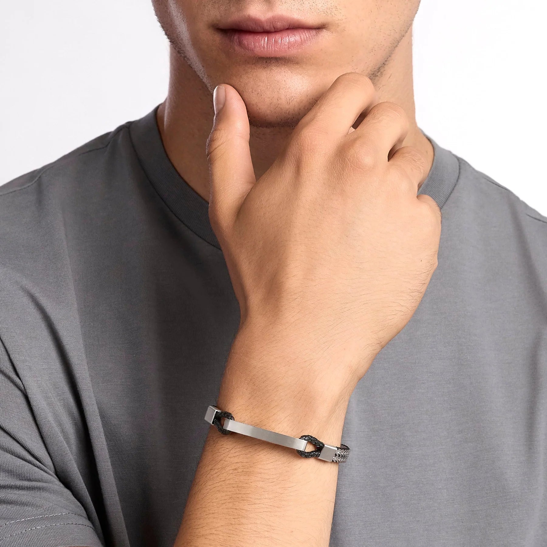 Kidult Style 43 | Bracciale uomo in acciaio con catene franco e lab leather nera | 831309