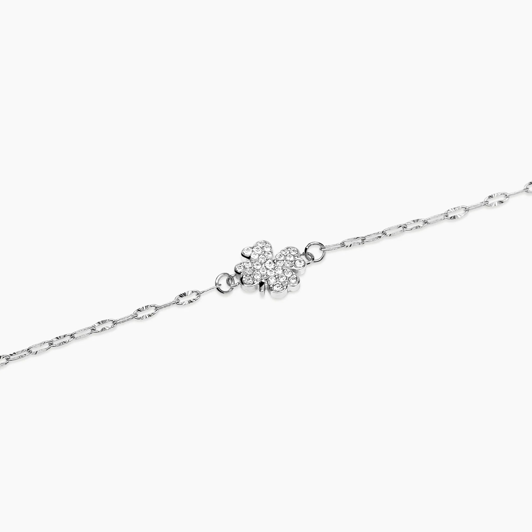 Kidult Style 99 | Bracciale in acciaio con catena martellata e ciondolo quadrifoglio | 831311