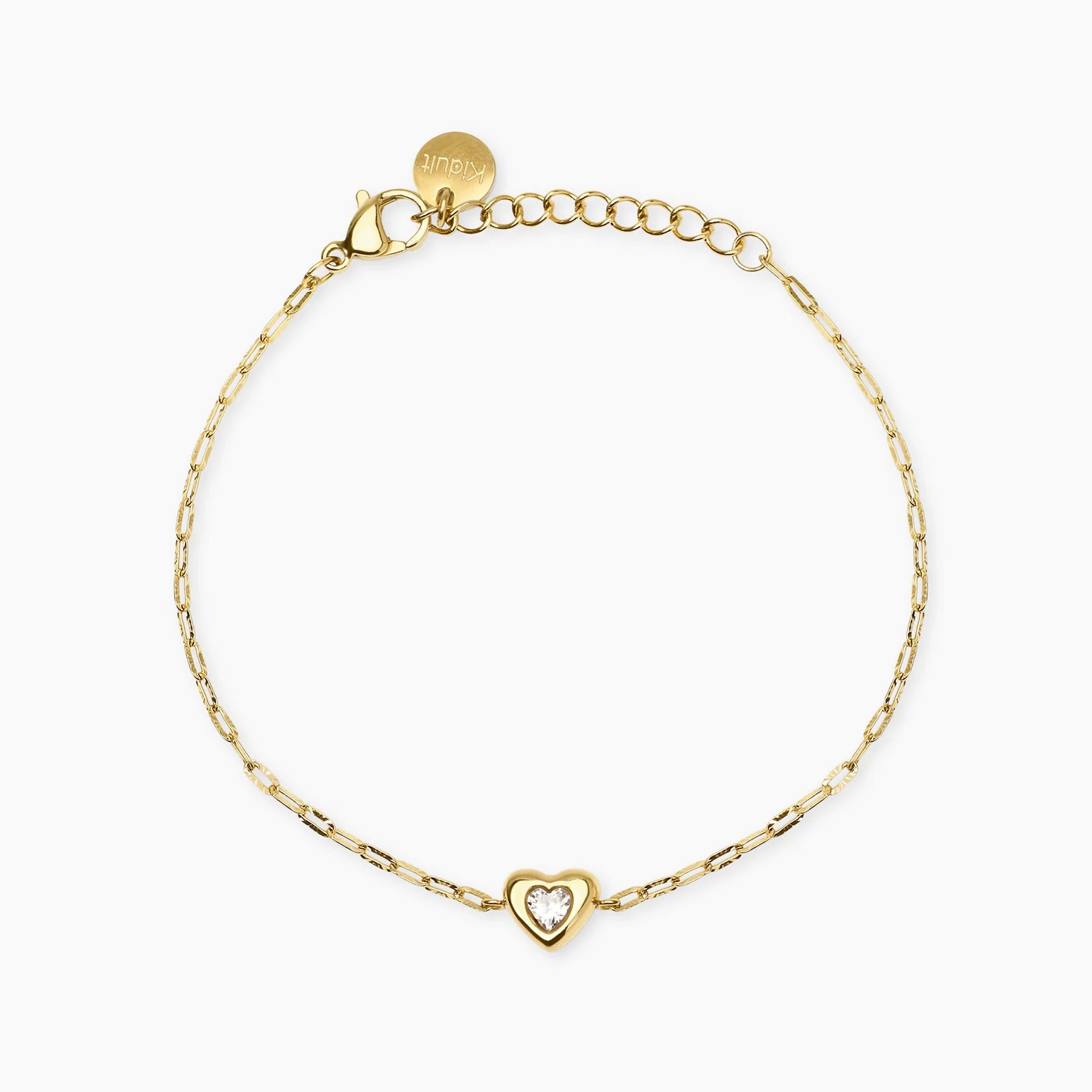 Kidult Style 96 | Bracciale in acciaio dorato con catena martellata e cuore con cristallo | 831312