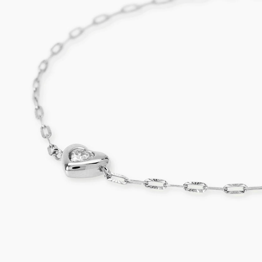Kidult Style 96 | Bracciale in acciaio con catena martellata e cuore con cristallo | 831313