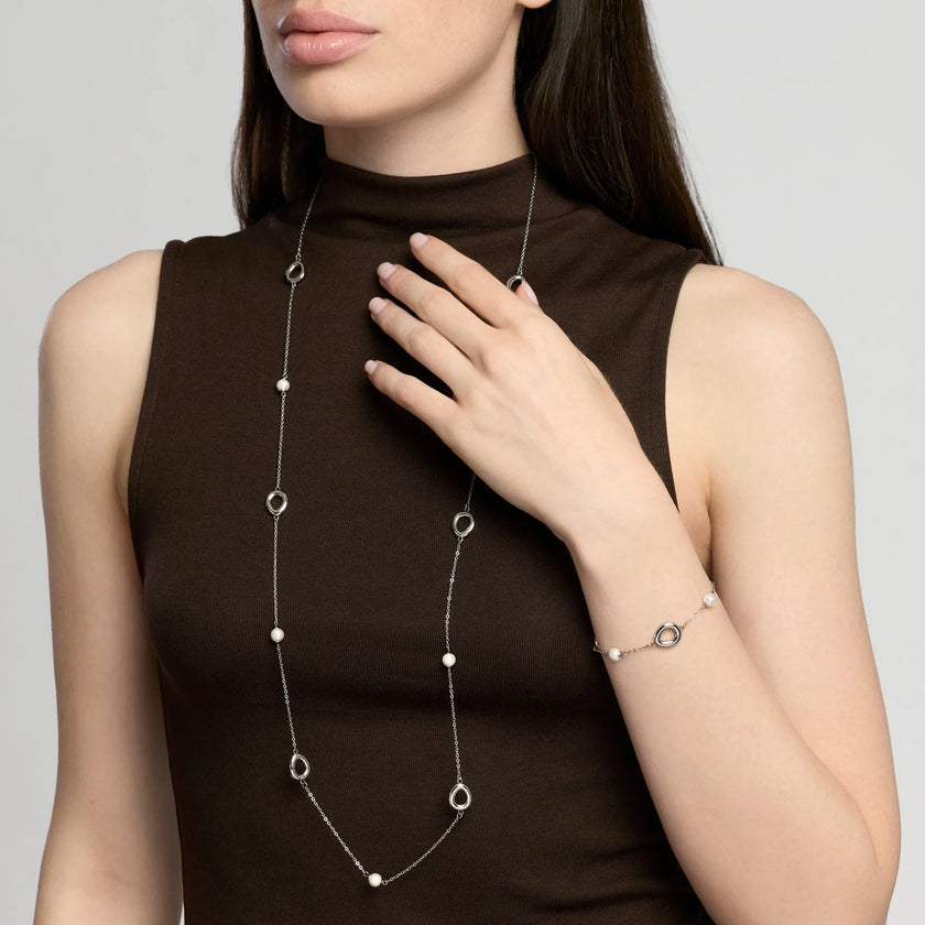 Kidult Style 92 | Bracciale in acciaio con catena rolò e perle conchiglia con elementi goccia | 831317