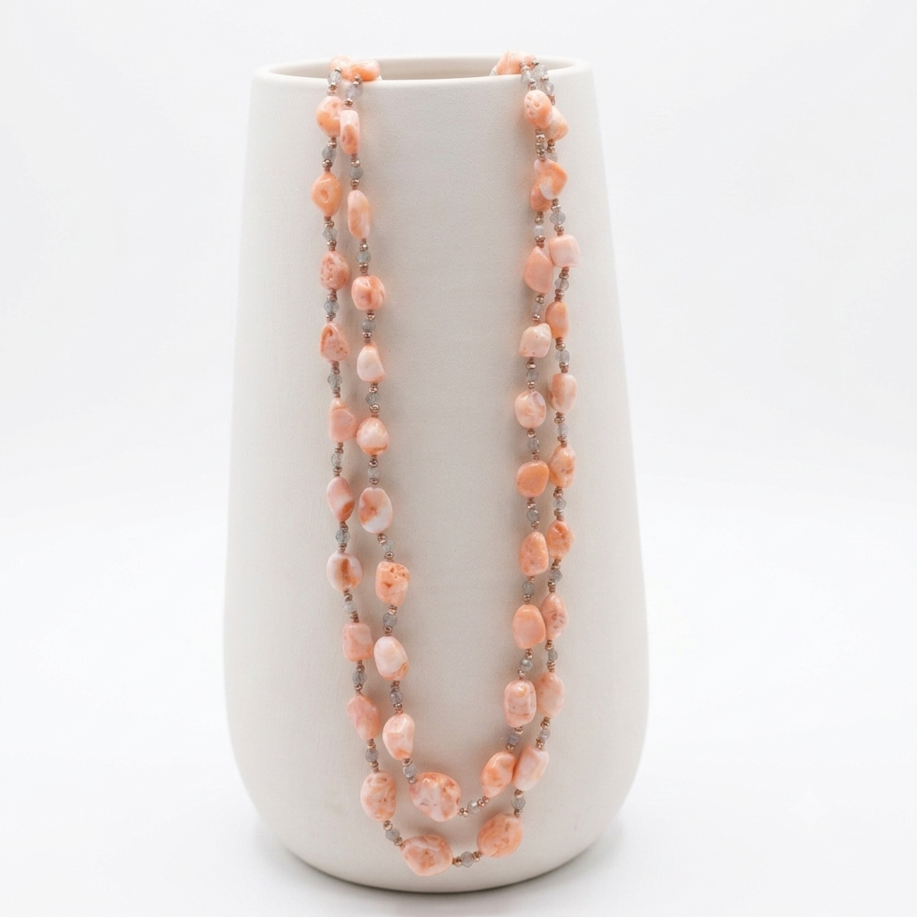 Gemmarium | Collana Corallo Rosa, Sassi, Labradorite | CORCOLL088