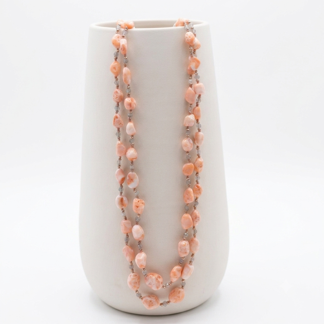 Gemmarium | Collana Corallo Rosa, Sassi, Labradorite | CORCOLL088