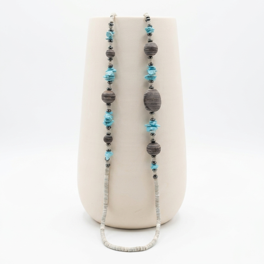 Gemmarium | Collana in Madreperla, Turchese ed Ematite | MDTUCOLL007