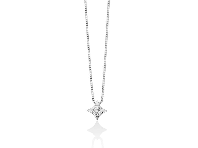 MILUNA | Collana punto luce con diamante e griffe triangolari in oro bianco | CLD2937