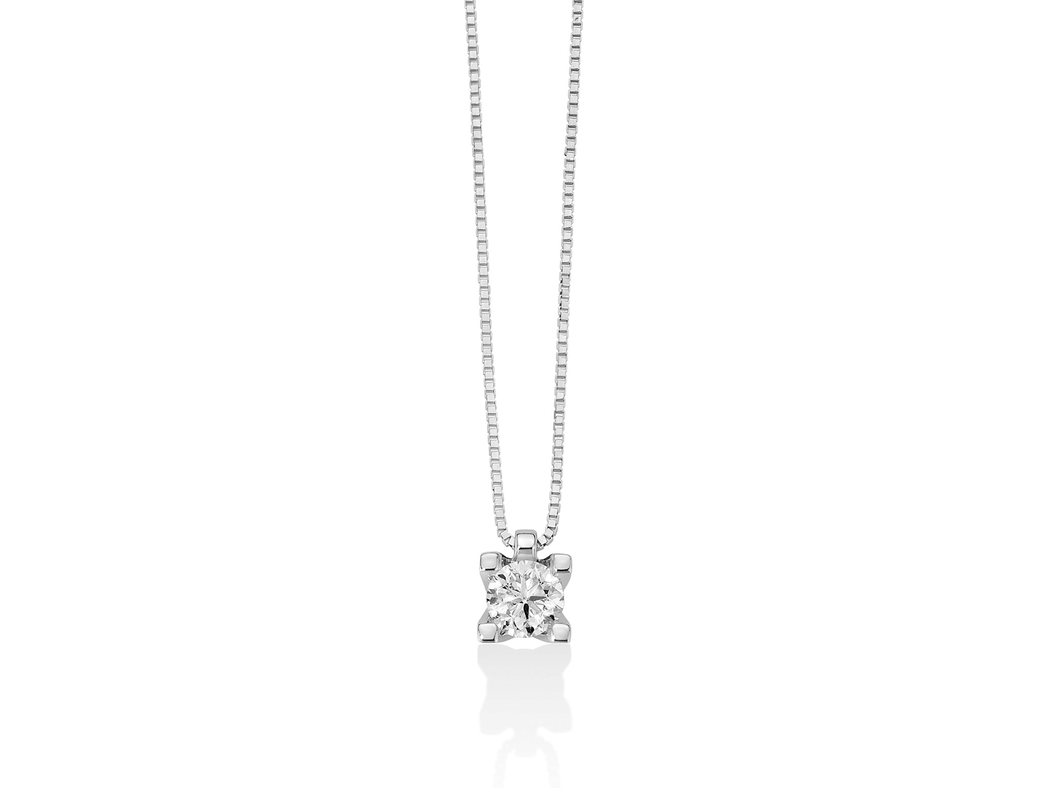 MILUNA | Collana punto luce con diamante e griffe regolari in oro bianco | CLD4087