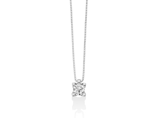 MILUNA | Collana punto luce con diamante e griffe regolari in oro bianco | CLD4087
