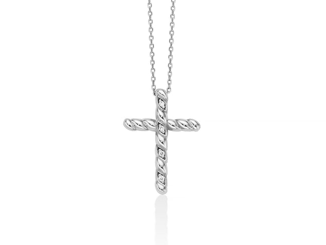 MILUNA | Collana in oro bianco 375 con croce e diamanti | CLD4682X