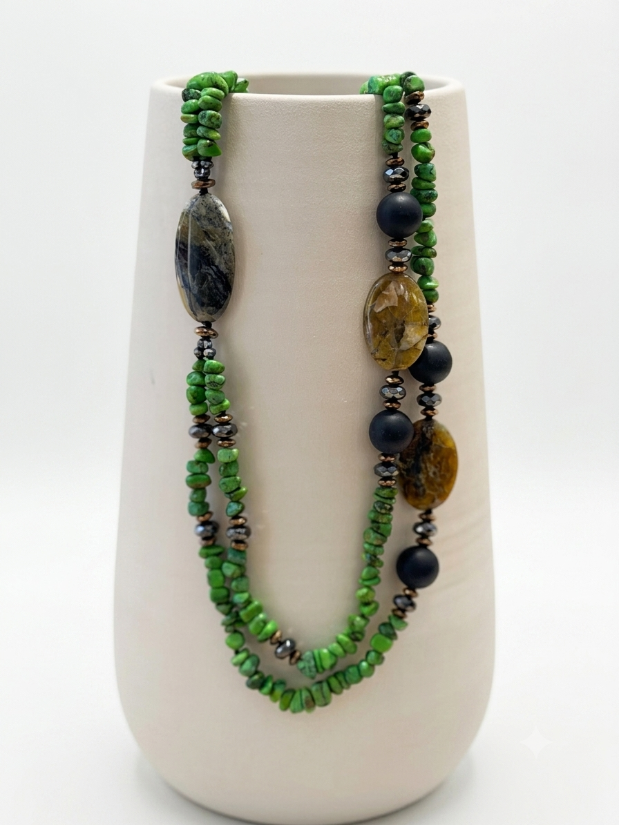 Gemmarium | Collana in Turchese verde, opale, onice, ematite | TURCOLL013