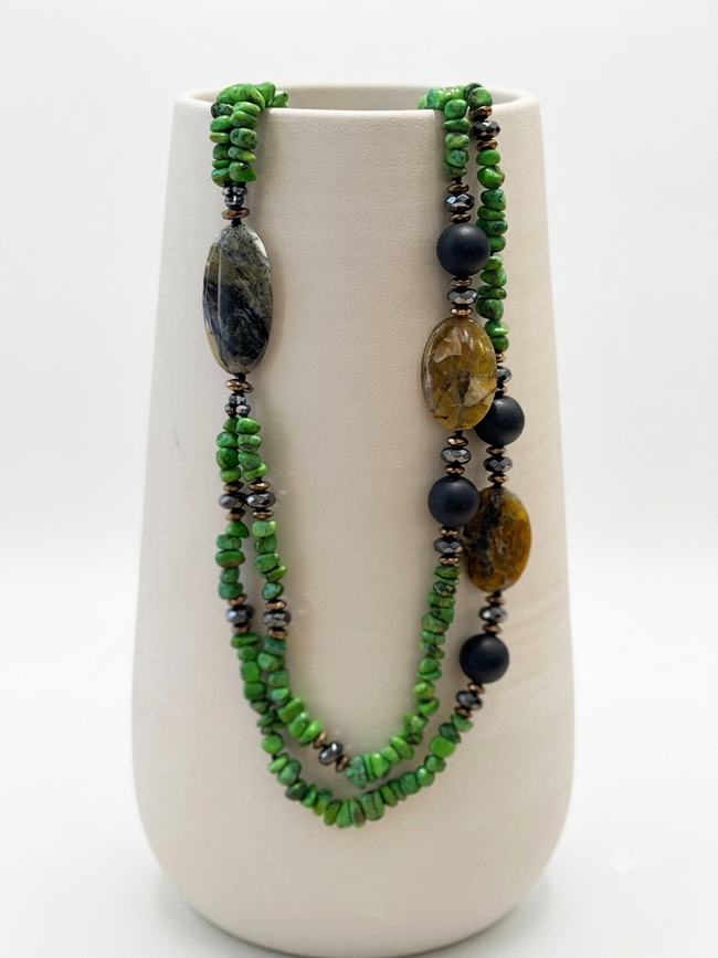 Gemmarium | Collana in Turchese verde, opale, onice, ematite | TURCOLL013