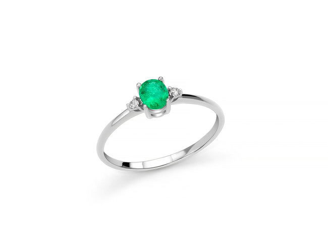 MILUNA | Anello con smeraldo ovale affiancato da diamanti in oro bianco | LID3647
