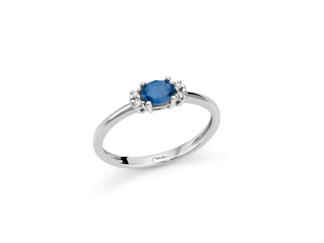MILUNA | Anello con zaffiro blu ovale e diamanti in oro bianco 375 | LID3739BX
