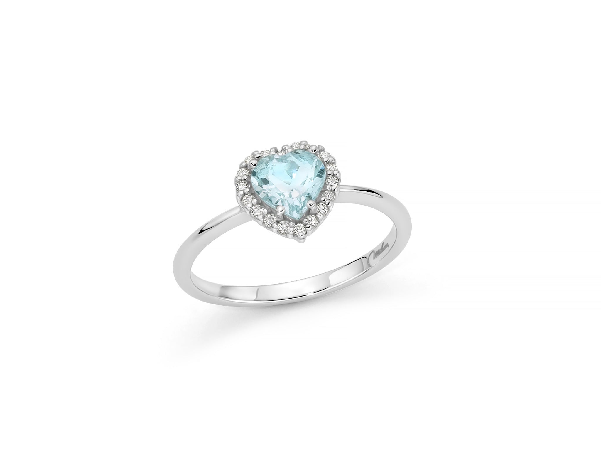 MILUNA | Anello a cuore con acquamarina e contorno di diamanti in oro bianco | LID3763