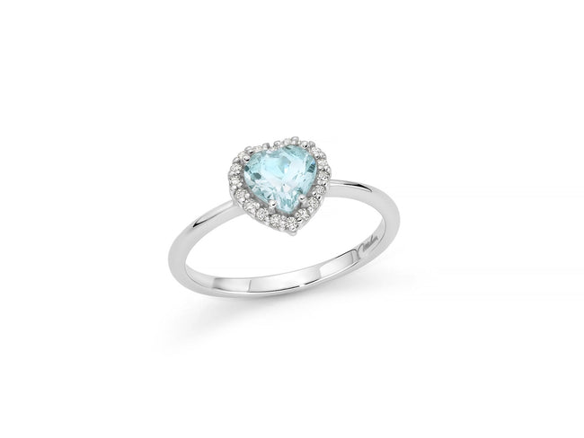 MILUNA | Anello a cuore con acquamarina e contorno di diamanti in oro bianco | LID3763