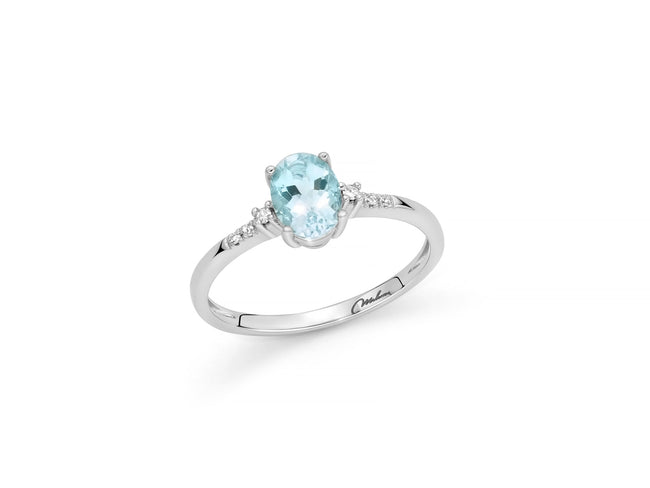 MILUNA | Anello con acquamarina ovale e diamanti sul gambo in oro bianco | LID3772