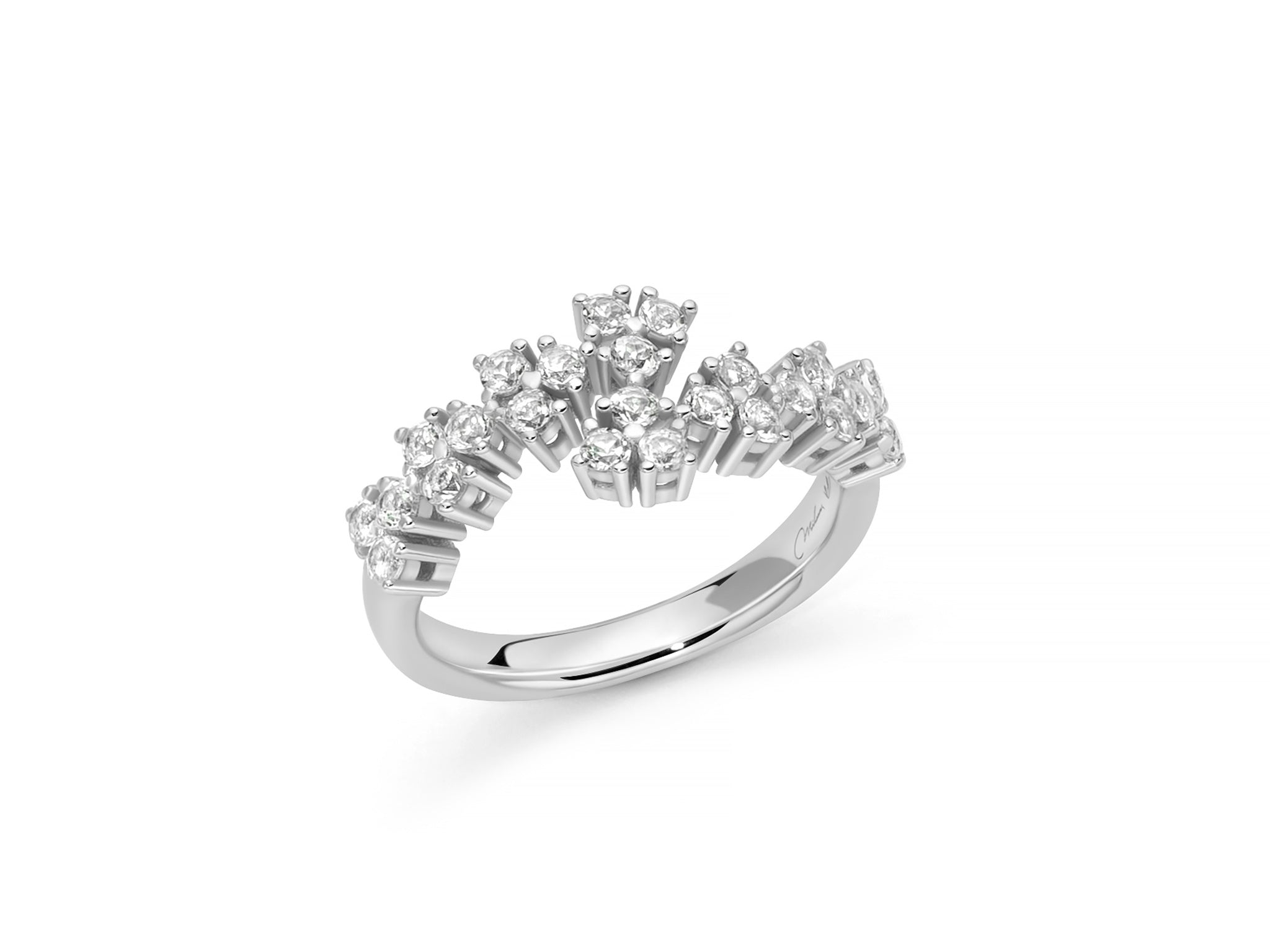 MILUNA | Anello Unica Neve contrarié con topazi bianchi e argento | LID4092