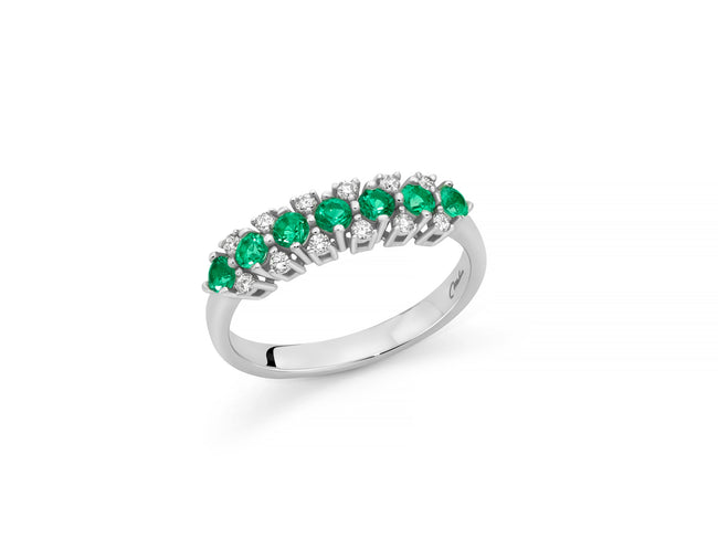 MILUNA | Anello fascia con smeraldi e diamanti in oro bianco | LID4212