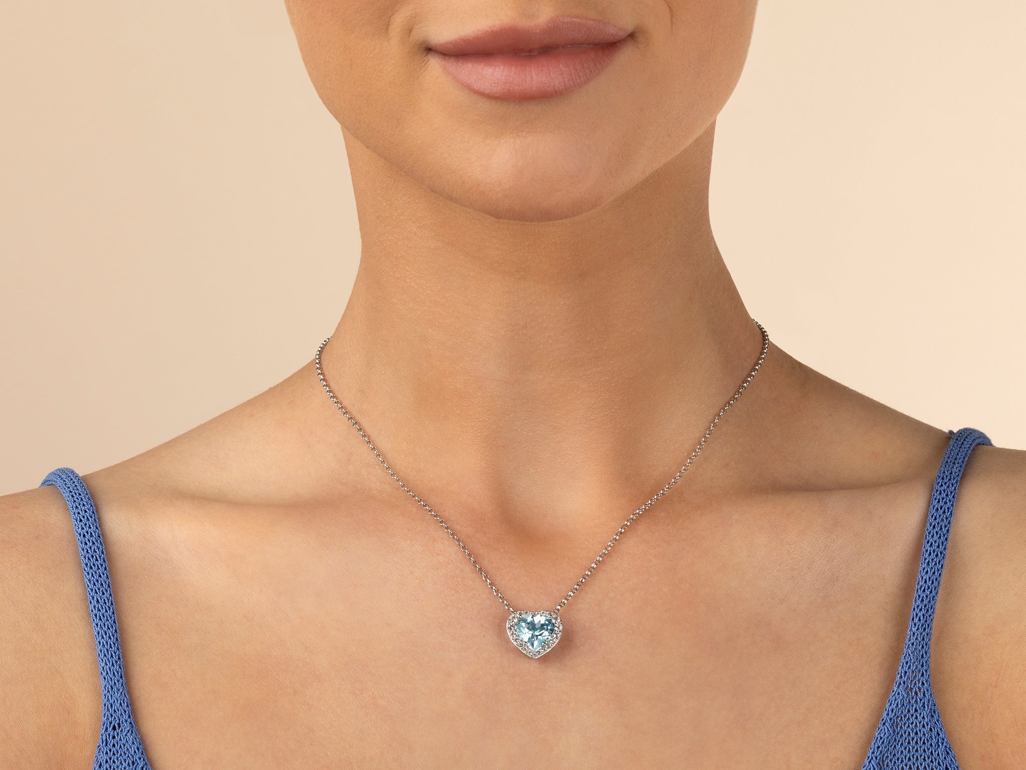 MILUNA | Collana con Gemma del Cielo a cuore grande e topazi bianchi in argento | CLD5435