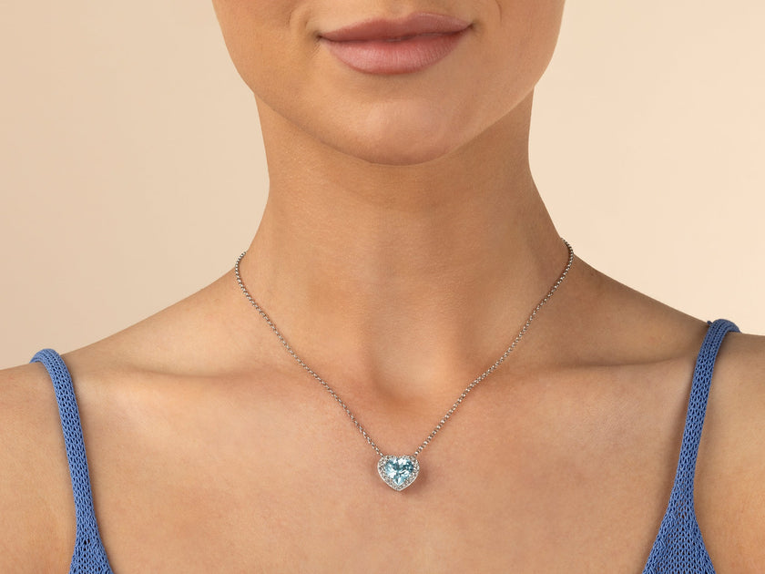 MILUNA | Collana con Gemma del Cielo a cuore grande e topazi bianchi in argento | CLD5435