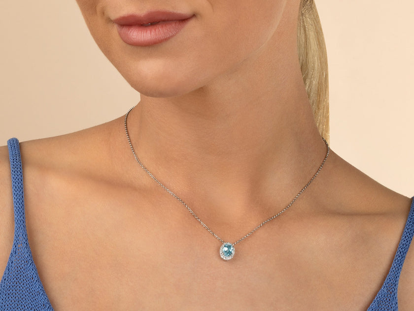 MILUNA | Collana con Gemma del Cielo ovale piccolo e topazi bianchi in argento | CLD5439