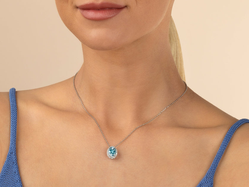 MILUNA | Collana con Gemma del Cielo ovale e topazi bianchi in argento | CLD5441