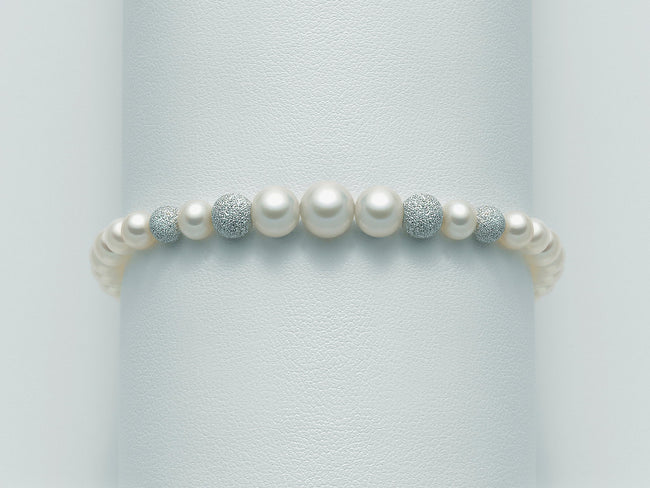 MILUNA | Bracciale di perle Oriente a scalare con sfere in oro bianco diamantate | PBR1771V