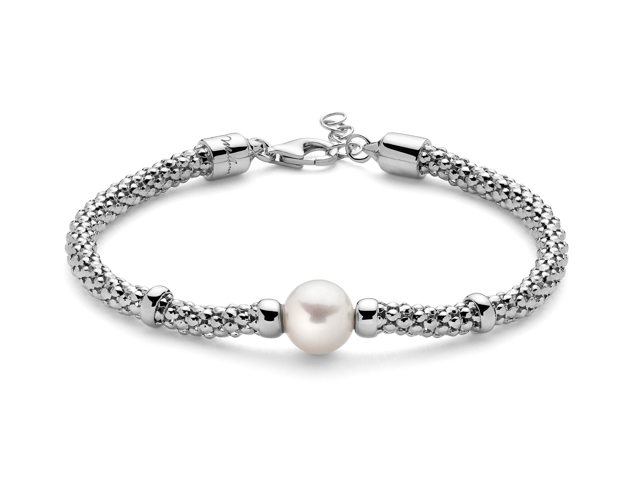MILUNA | Bracciale con maglia coreana, in argento con perla | PBR3026B