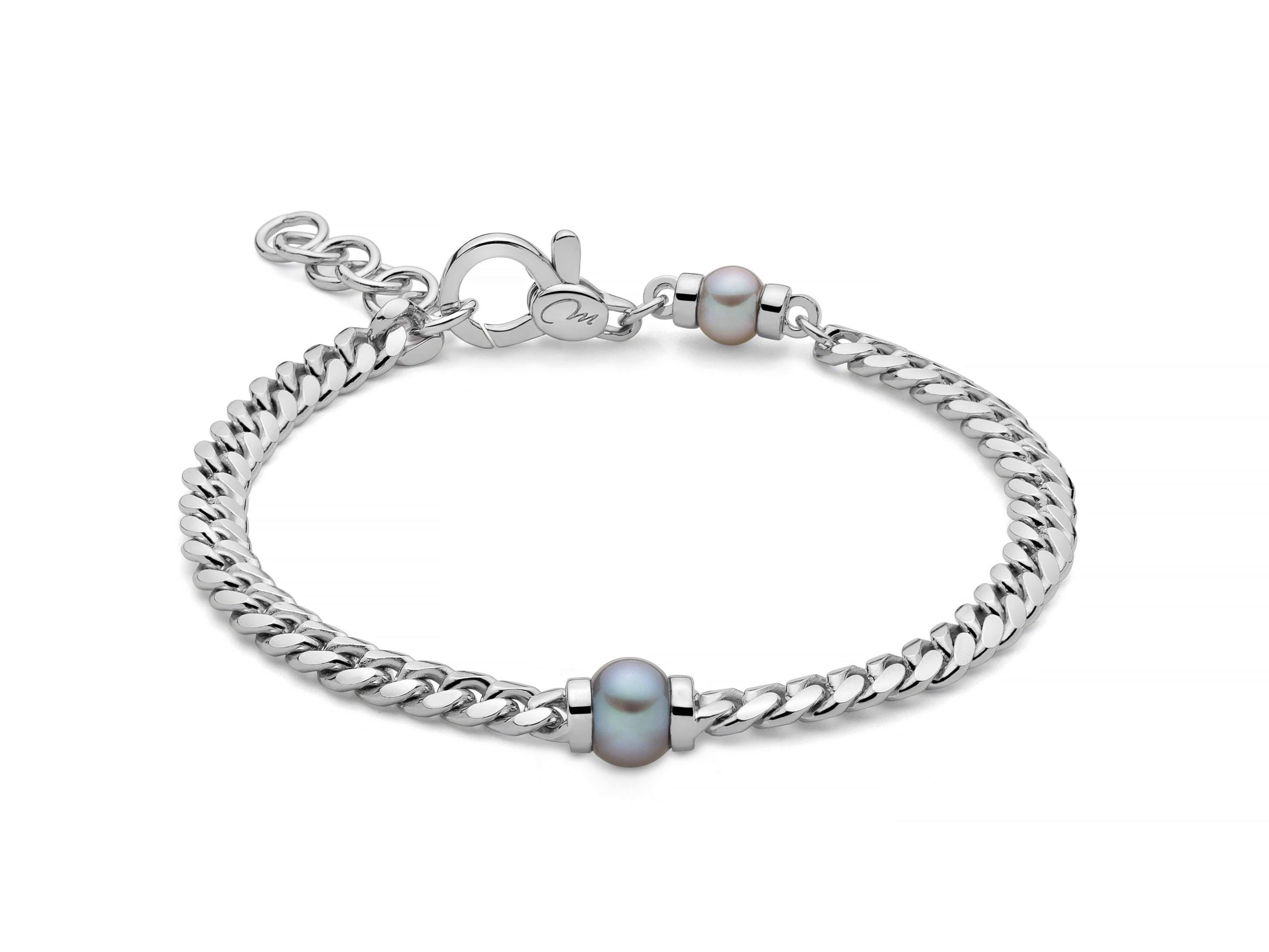 MILUNA UOMO | Bracciale con catena in argento e perla grigia | PBR3482