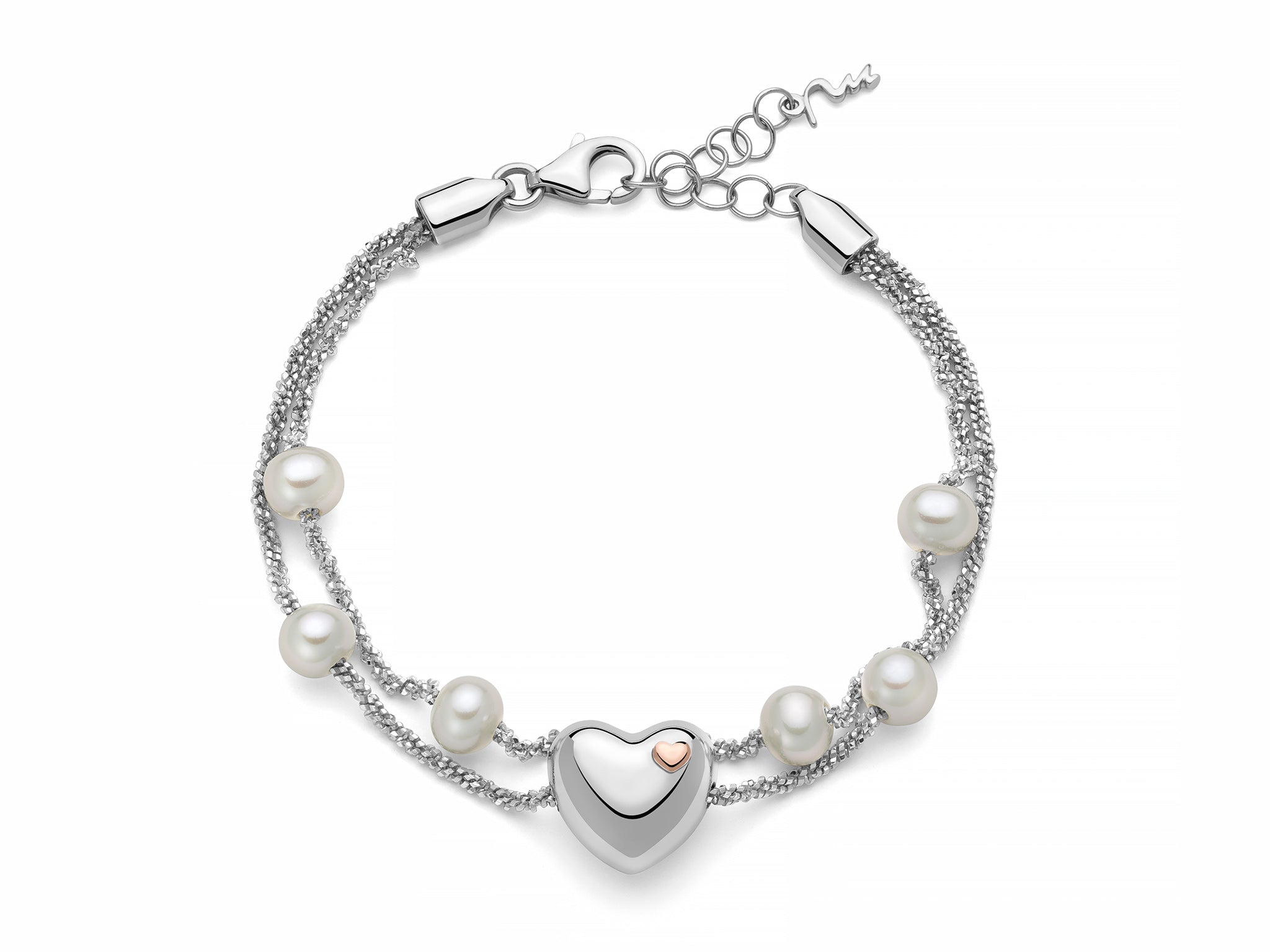 MILUNA | Bracciale doppio filo con perle e cuore centrale | PBR3491