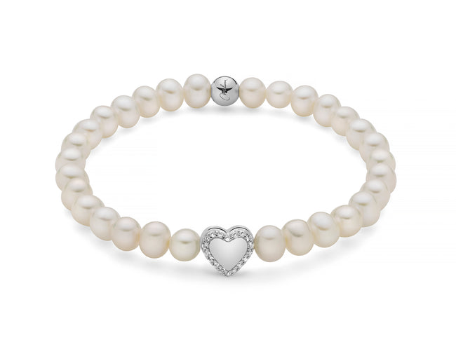 MILUNA | Bracciale di perle Oriente con elastico e dettaglio cuore in argento | PBR3505-TPZ