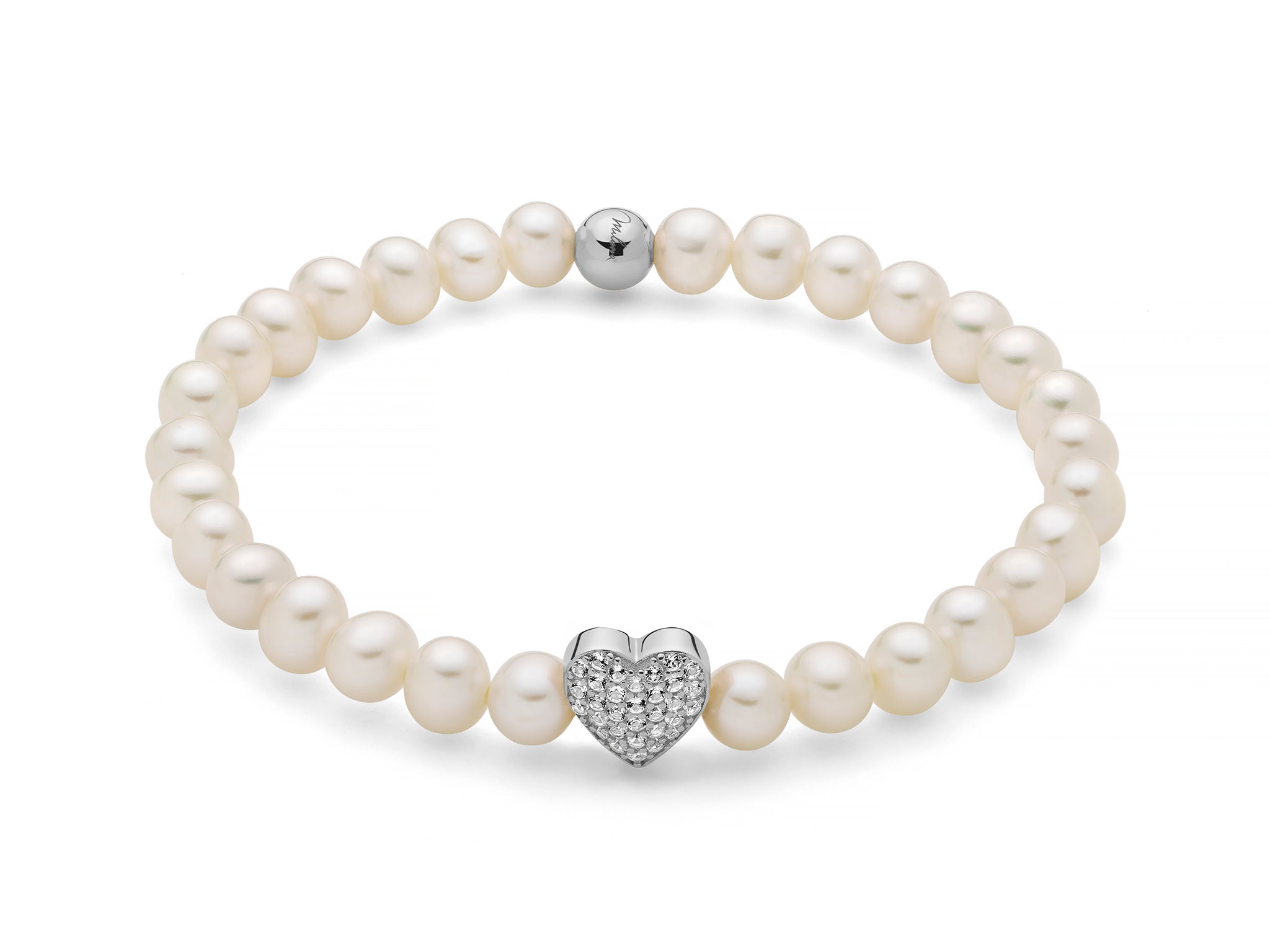 MILUNA | Bracciale di perle Oriente con elastico e dettaglio cuore in argento | PBR3506-TPZ