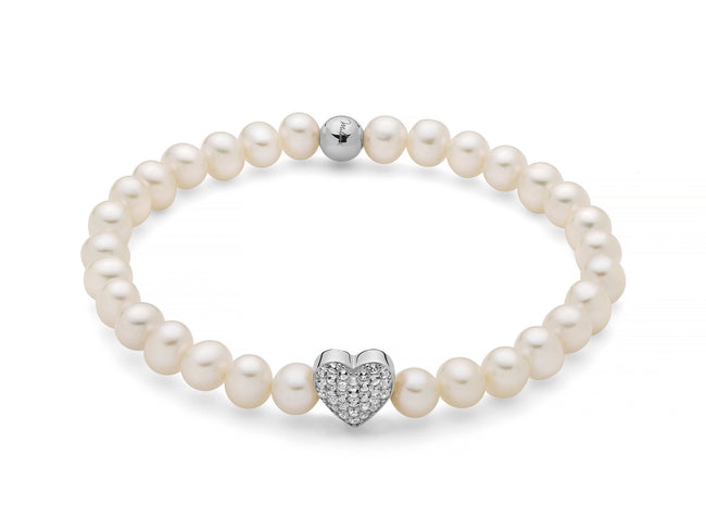 MILUNA | Bracciale di perle Oriente con elastico e dettaglio cuore in argento | PBR3506-TPZ
