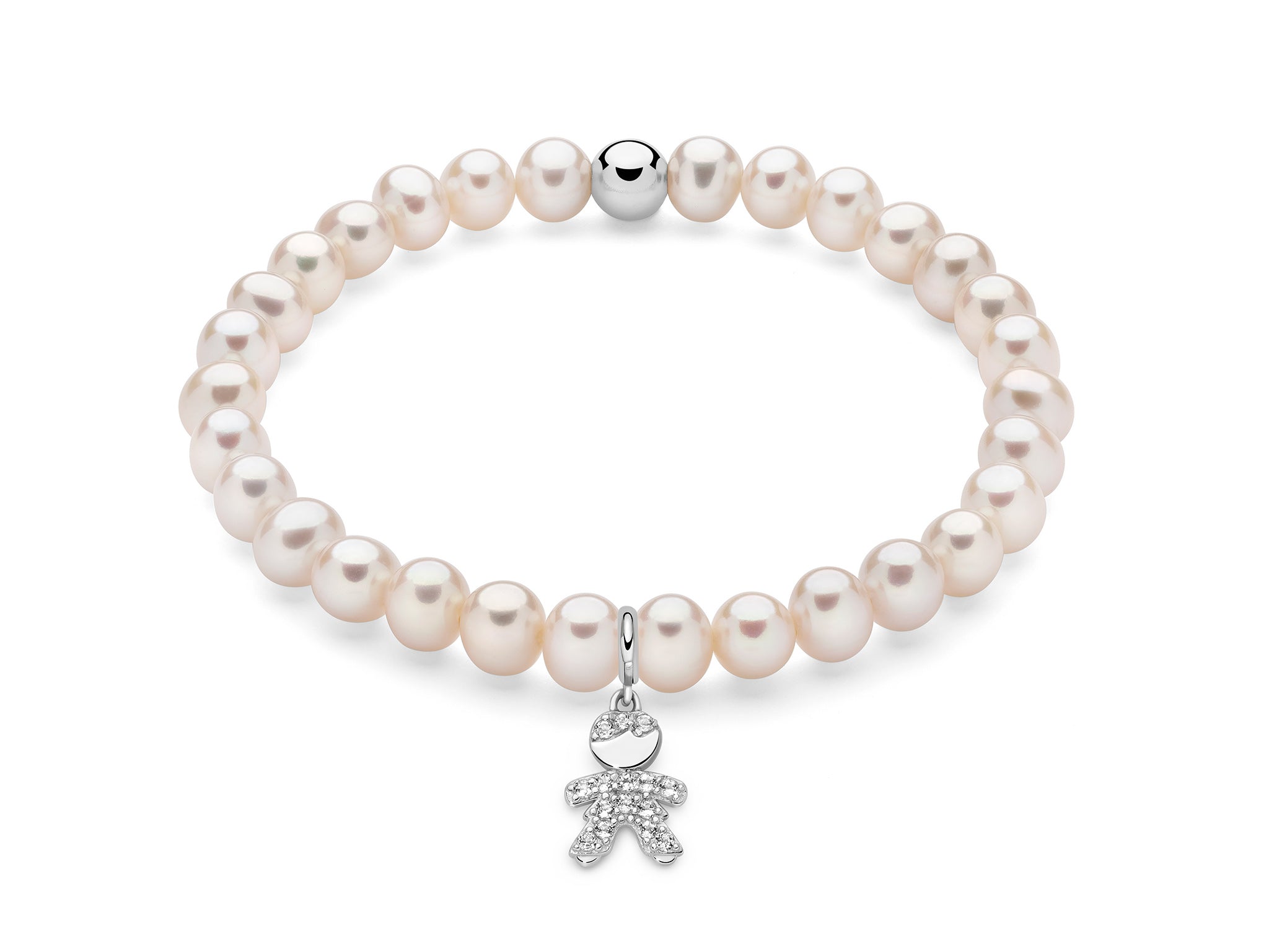 MILUNA | Bracciale di perle Oriente con elastico e dettaglio bimbo in argento | PBR3584