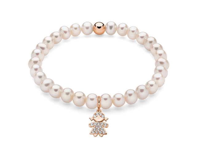 MILUNA | Bracciale di perle Oriente con elastico e dettaglio bimba in argento | PBR3585R