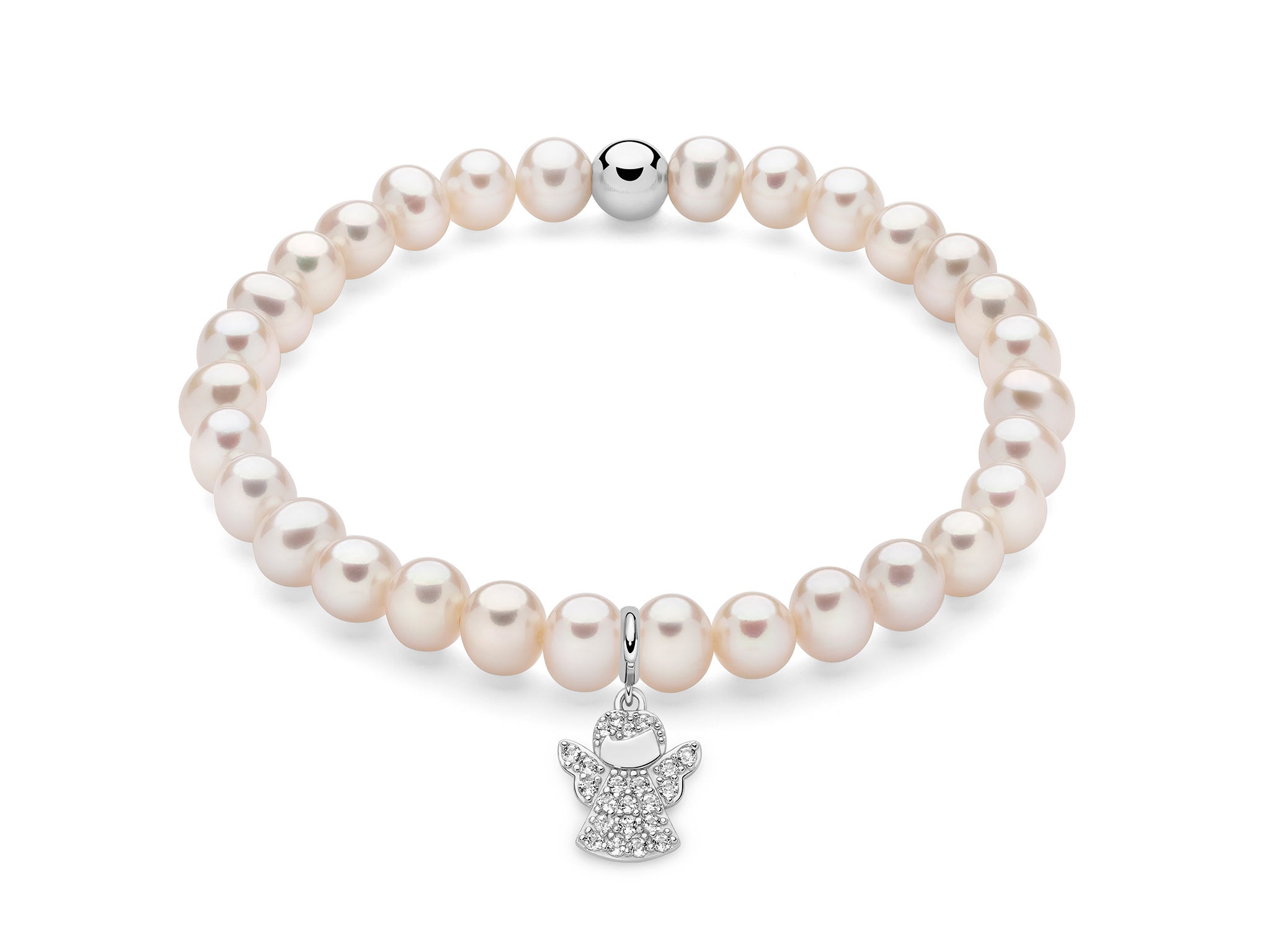MILUNA | Bracciale di perle Oriente con elastico e dettaglio angelo in argento | PBR3586