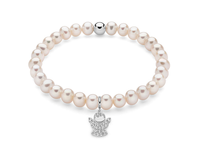 MILUNA | Bracciale di perle Oriente con elastico e dettaglio angelo in argento | PBR3586
