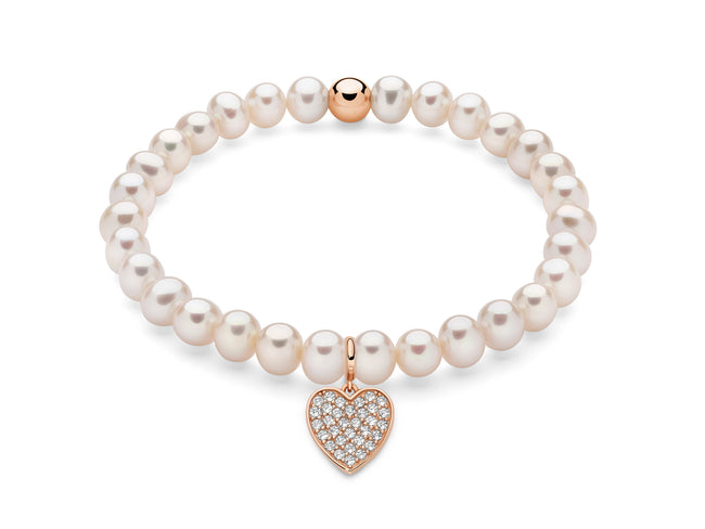 MILUNA | Bracciale di perle Oriente con elastico e dettaglio cuore in argento | PBR3587R