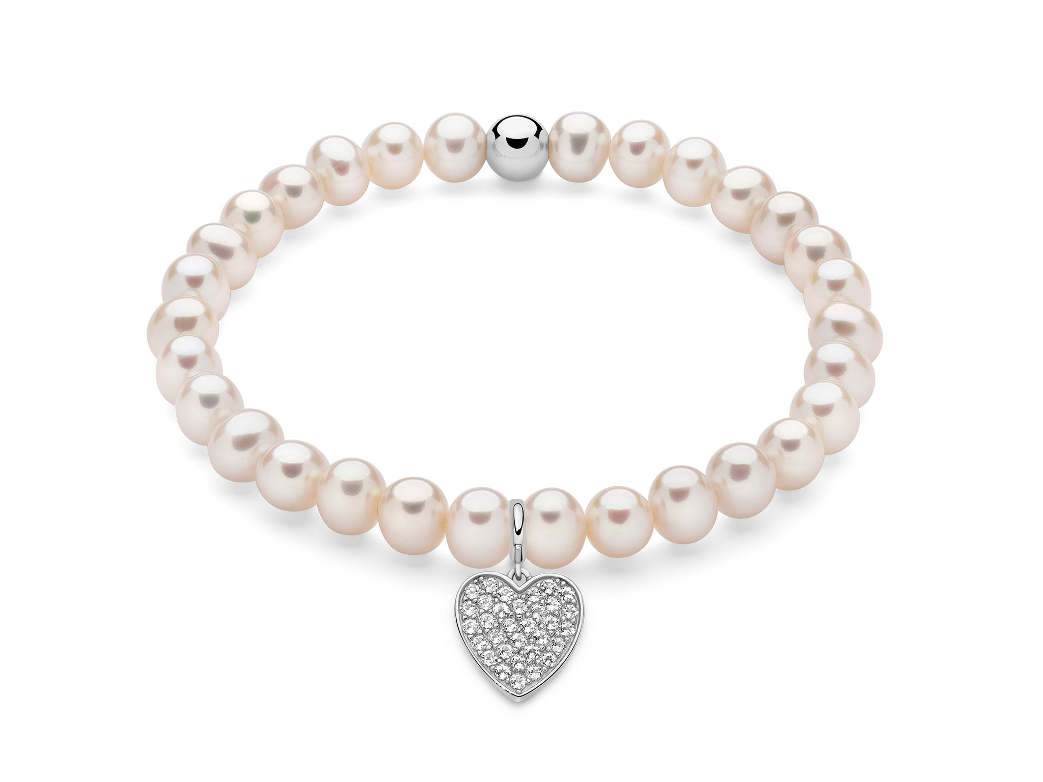 MILUNA | Bracciale di perle Oriente con elastico e dettaglio cuore in argento | PBR3587