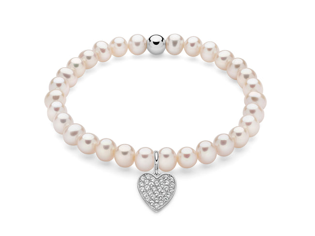 MILUNA | Bracciale di perle Oriente con elastico e dettaglio cuore in argento | PBR3587