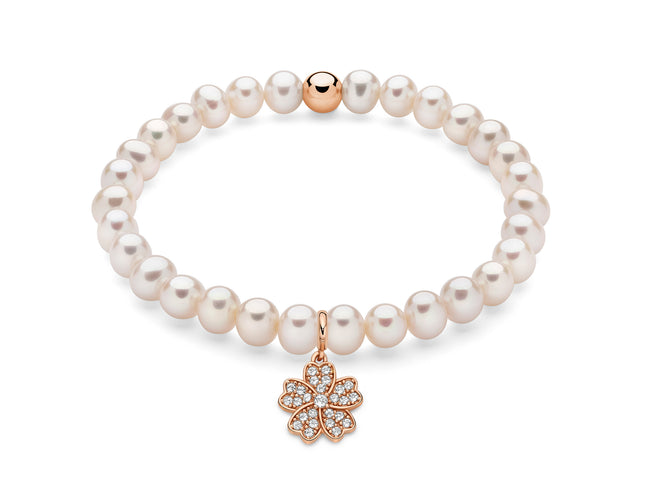 MILUNA | Bracciale di perle Oriente con elastico e dettaglio fiore in argento | PBR3589R