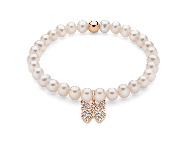 MILUNA | Bracciale di perle Oriente con elastico e dettaglio farfalla in argento | PBR3590R