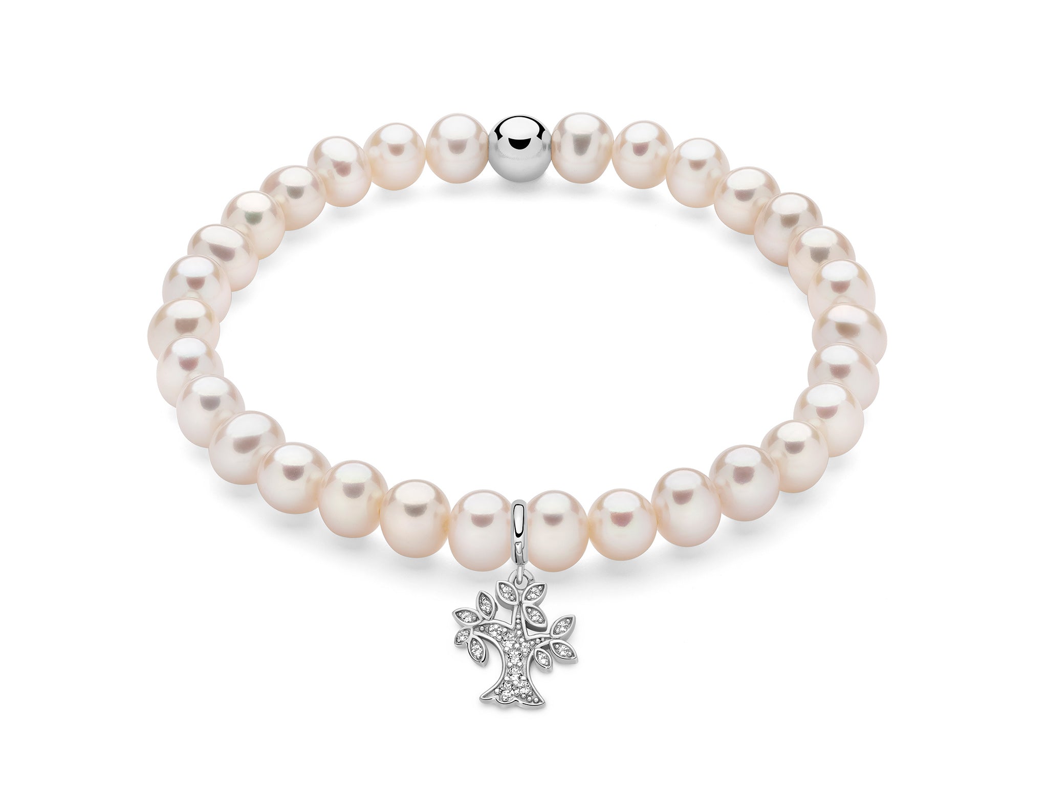 MILUNA | Bracciale di perle Oriente con elastico e dettaglio albero in argento | PBR3592