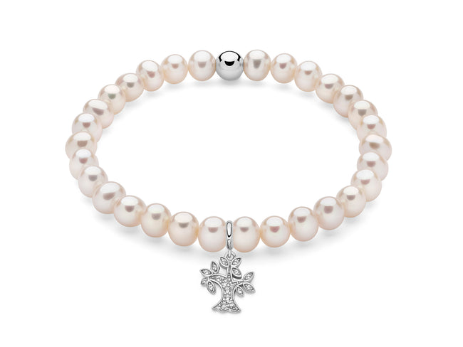 MILUNA | Bracciale di perle Oriente con elastico e dettaglio albero in argento | PBR3592